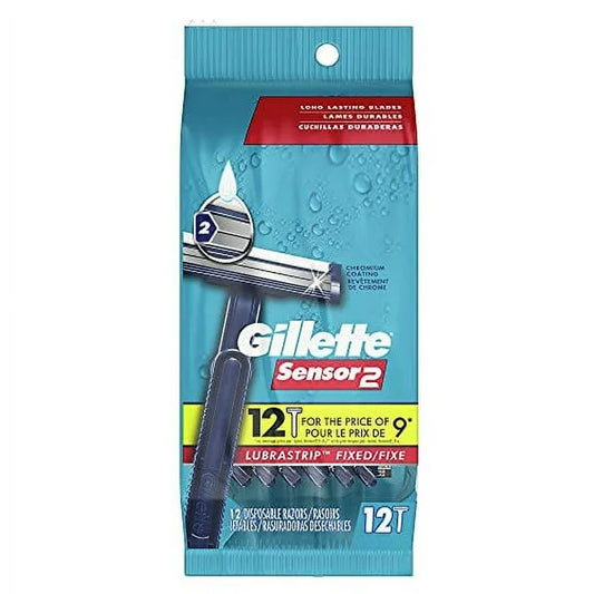 Gillette Sensor2 Lubrastrip Fixed Men's Disposable Razor, 12 Count