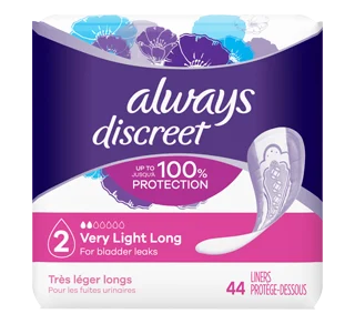 Always Discreet Very Light Absorbency Liners, Long Length, 44 ct