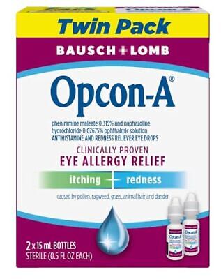 Bausch + Lomb Opcon-A Eye Allergy Relief Drops (Twin Pack 2x15ml bottles)