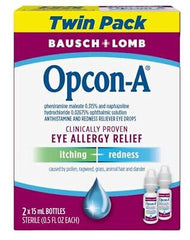 Bausch + Lomb Opcon-A Eye Allergy Relief Drops (Twin Pack 2x15ml bottles)