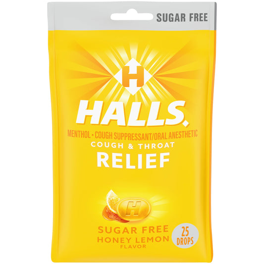 Halls Cough Drops Sugar Free Honey Lemon 25count