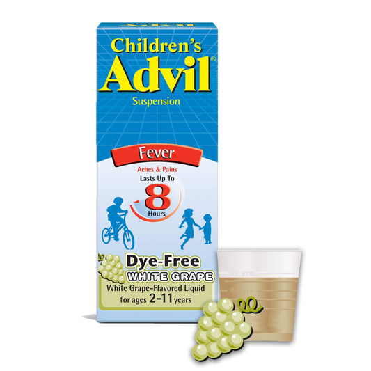 Children's Advil Suspension Fever Aches & Pains Reducer Dye-Free White Grape Flavored Liquid 4fl oz