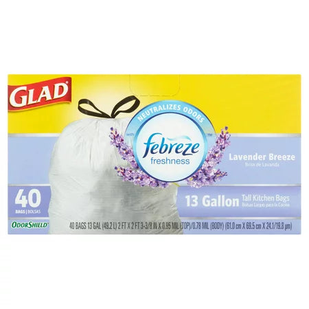 Glad Force Flex Lavender Scent 13 Gallon Trash Bags 40ct