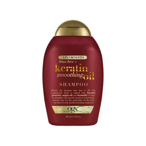 OGX Frizz-Free + Keratin Smoothing Oil Shampoo, 5 in 1, for Frizzy Hair, Shiny Hair - 13 fl oz