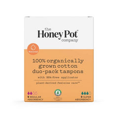 The Honey Pot 100% Organically Grown Cotton Duo-Pack Tampons (9ct regular + 9ct super)