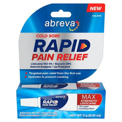 Abreva Cold Sore Rapid Pain Relief Max Strength Lidocaine Treatment 0.10oz