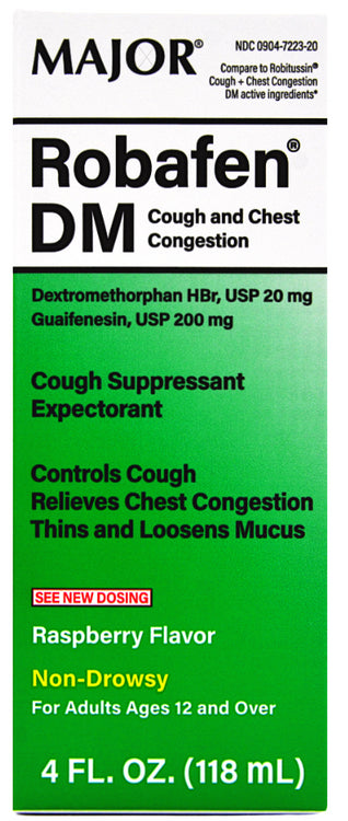 Major Robafen DM Cough & Chest Congestion Raspberry Flavor Syrup - 4 Fl Oz
