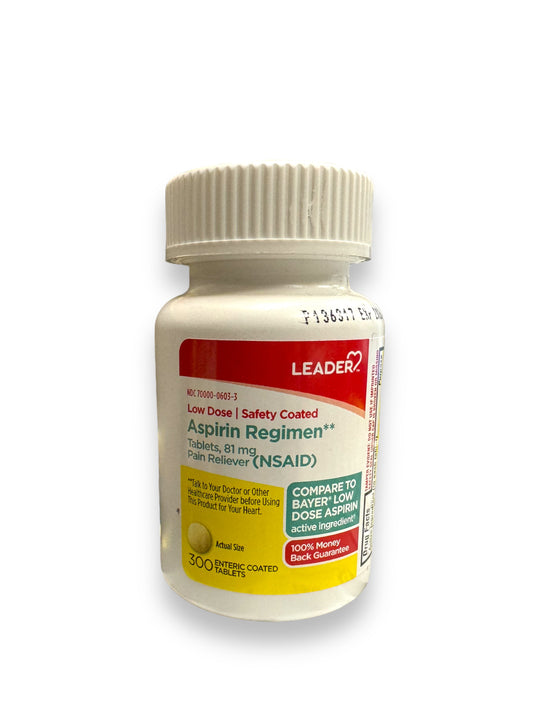 Leader Low Dose Aspirin Regimen 81mg (300 enteric coated tablets)