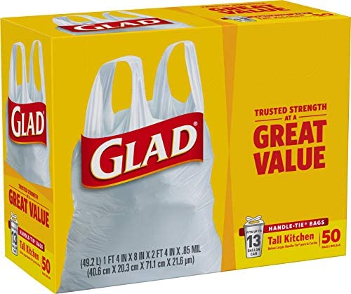 Glad Great Value Handle Tie 13 Gallon Tall Kitchen Bags 50ct
