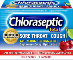 Chloraseptic Total Sugar Free Sore Throat + Cough Wild Cherry 15 lozenges