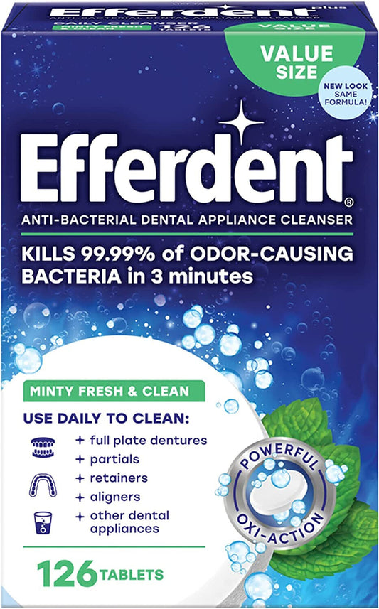 Efferdent Antibacterial Denture Cleanser, Minty Fresh 126 Tablets