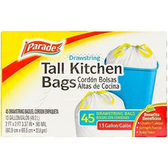 Parade Drawstring Tall Kitchen Bags 13 Gallon 45ct