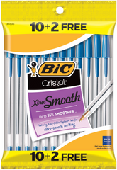 Bic Cristal Xtra Smooth Blue Ball Pens 10+2 pack