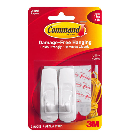 Command Medium White Utility Hooks 2ct