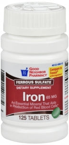 Good Neighbor Pharmacy Iron 65mg Ferrous Sulfate 325mg (125 tablets)