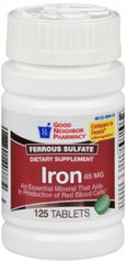 Good Neighbor Pharmacy Iron 65mg Ferrous Sulfate 325mg (125 tablets)