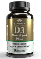 Windmill Natural Vitamins D3 50mcg (100 softgels)