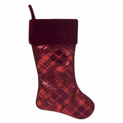 New Traditions Red Tonal Print Velvet Stocking 1ct