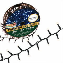 Holiday Bright Lights Warm White Twinkling Rice Lights with Green Cord 73.8ft