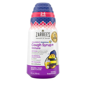 Zarbee's Children's Nighttime Cough Syrup + Immune Natural Mixed Berry Flavor 4fl oz