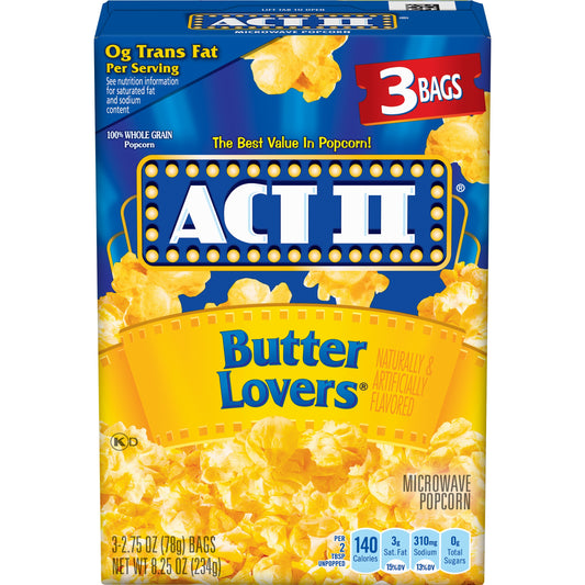 Act ll Butter Lovers Microwave Popcorn 3-2.75oz Bags