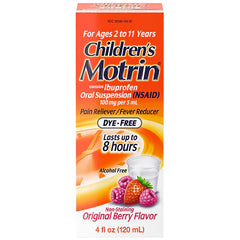 Children's Motrin Pain Reliever/Fever Reducer Dye-Free Original Berry Flavor Liquid 4fl oz