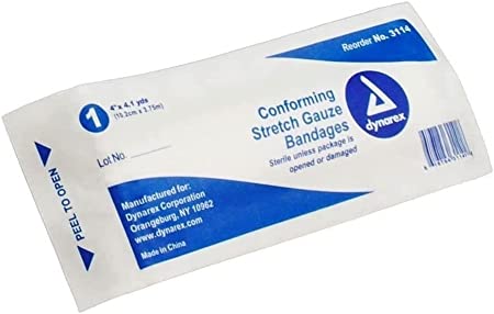 Dynarex 4" x 4.1 yd Conforming Stretch Gauze Bandage- Individual