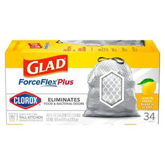 Glad ForceFlex Plus Clorox Tall Kitchen String Bags Lemon Scent 13Gal (34ct)