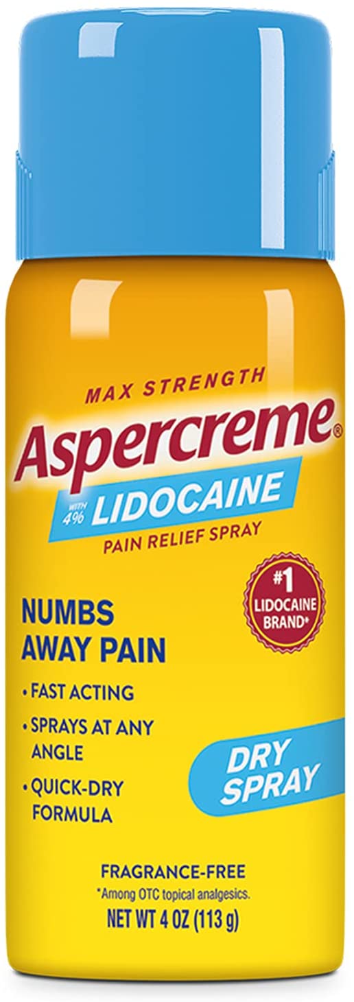 Aspercreme 4% Lidocaine Max Strength Pain Relief Dry Spray 4oz