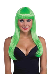 Neon Green Sassy Long Hair Wig for Adults