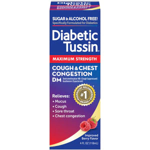 Diabetic Tussin Maximum Strength Cough & Chest Congestion DM Sugar Free Berry Flavor 4fl oz