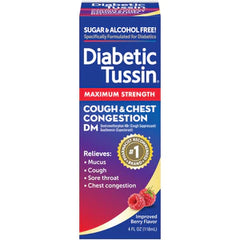Diabetic Tussin Maximum Strength Cough & Chest Congestion DM Sugar Free Berry Flavor 4fl oz