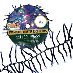 Holiday Bright Lights Blue Twinkling Cluster Rice Lights 10ft