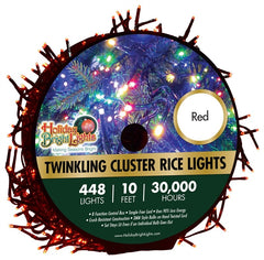 Holiday Bright Lights Red Twinkling Cluster Rice Lights 10ft