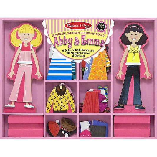 MELISSA & DOUG MAGNETIC, WOODEN DRESS UP DOLL ABBY & EMMA