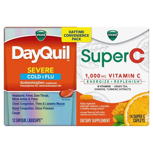 Vicks DayQuil Severe Cold & Flu Liquicaps 12ct & Super C Caplets Combo 14ct