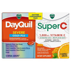 Vicks DayQuil Severe Cold & Flu Liquicaps 12ct & Super C Caplets Combo 14ct