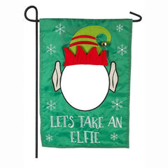 Evergreen Let's Take an Elfie Garden Applique Flag
