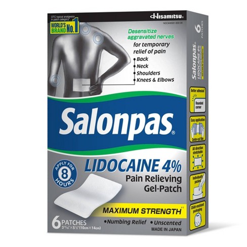 Salonpas Lidocaine 4% Pain Relieving Gel-Patch Maximum Strength (6 patches)