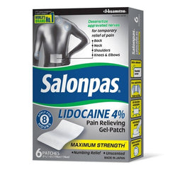 Salonpas Lidocaine 4% Pain Relieving Gel-Patch Maximum Strength (6 patches)
