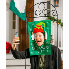 Evergreen Let's Take an Elfie Garden Applique Flag