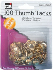 Cli Brass Plated Thumb Tacks 100ct