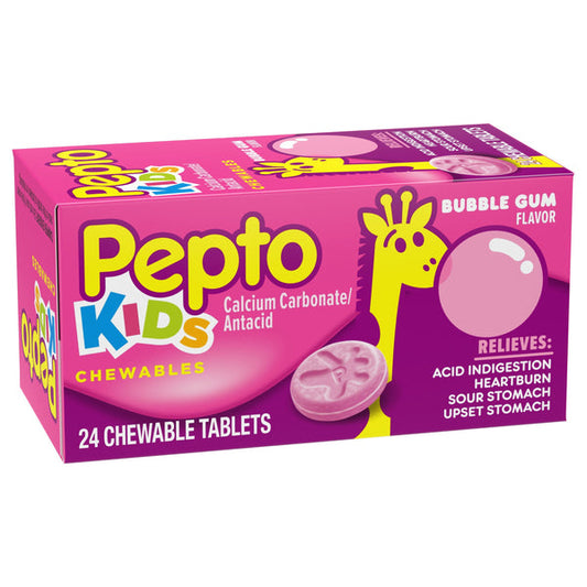 Pepto Kids Chewable Bubble Gum Flavor 24 Tablets