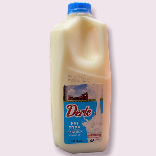 Derle Farms Fat Free Skim Milk 1/2 Gallon