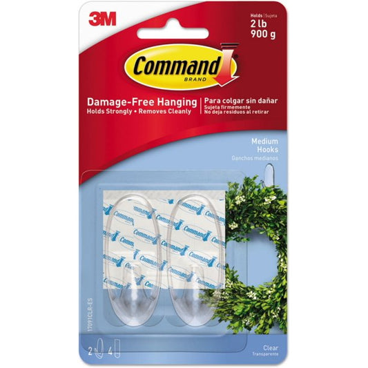 Command Medium Clear Hooks 2ct