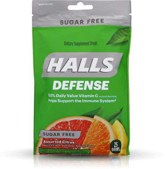 Halls Cough Drops Defense Sugar Free Assorted Citrus 25count