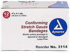 Dynarex 4" x 4.1 yd Conforming Stretch Gauze Bandages- Box of 12