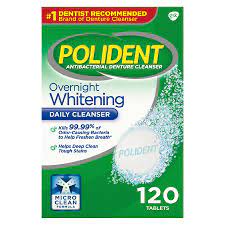 Polident Overnight Whitening Daily Denture Cleanser - 120 Tablets