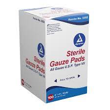 Dynarex 2" x 2" 12 Ply Sterile Gauze Pads- 100 Count
