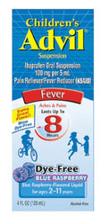 Children's Advil Suspension Fever Aches & Pains Dye-Free Blue Raspberry Flavored Liquid 4oz